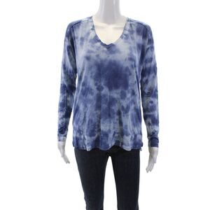 SWTR Womens Cotton Tie Dye V-Neck Long Sleeve Casual Top Blue Size XS